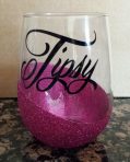 Tipsy Glitter Stemless Wine Glass